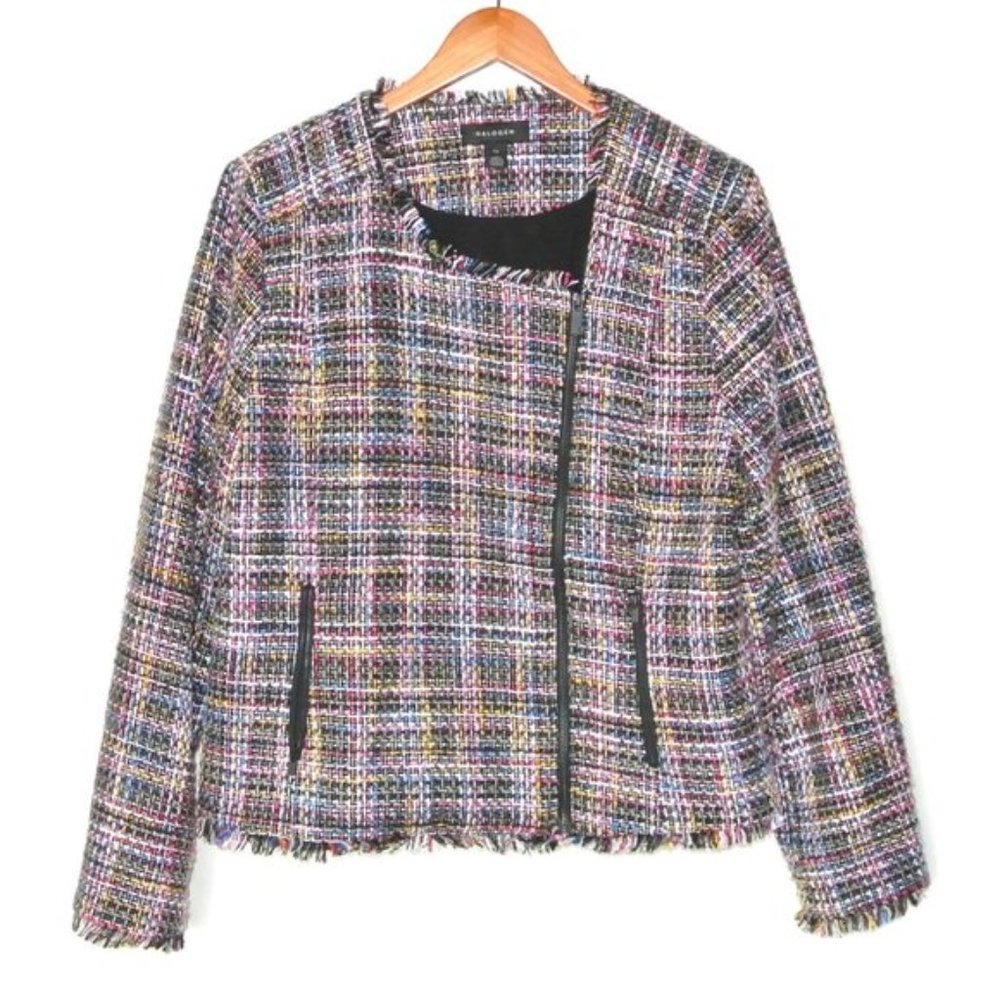 Multicolor Tweed Women's Jacket - Fringed Hem